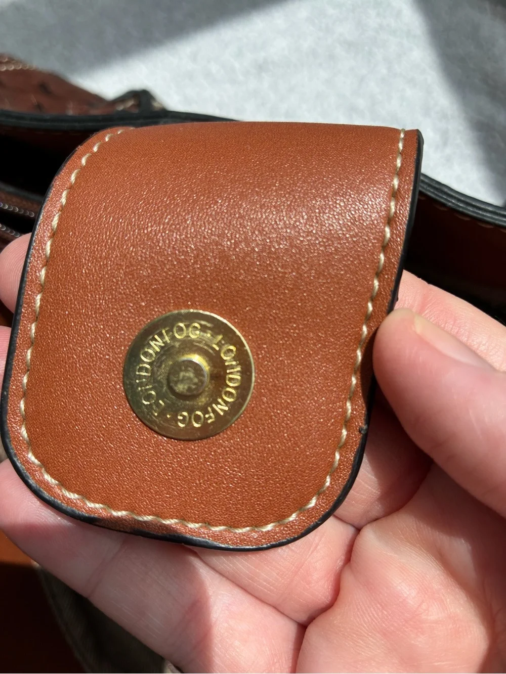 Brown Ostrich-Texture Satchel with Gold Lock Detail